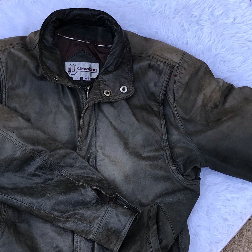 CHESSKING Vintage Brown Leather Jacket